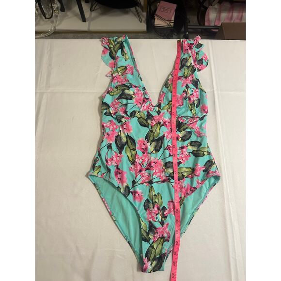 Tropical Ruffle-Shoulder One-Piece Swimsuit - Size S - Picture 3 of 4